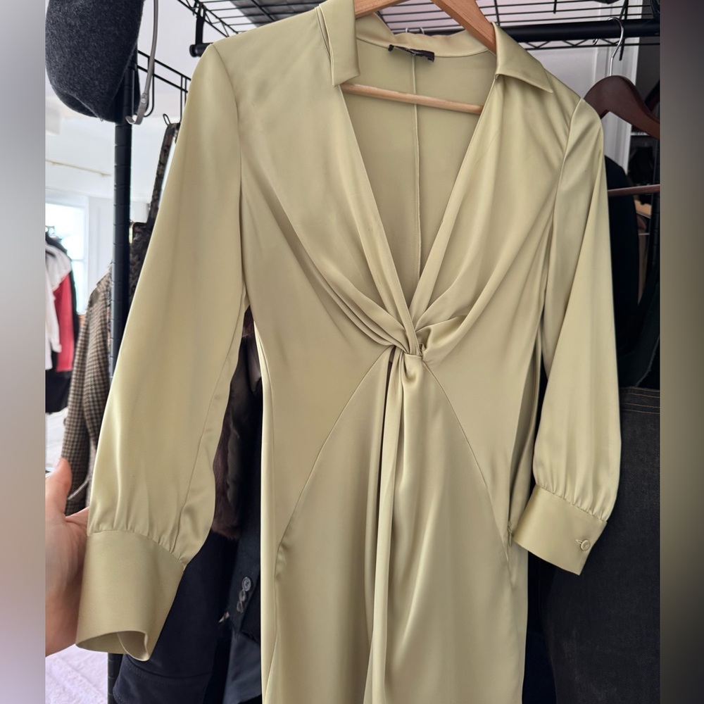 Theory Satin Twist Pale Lime Dress